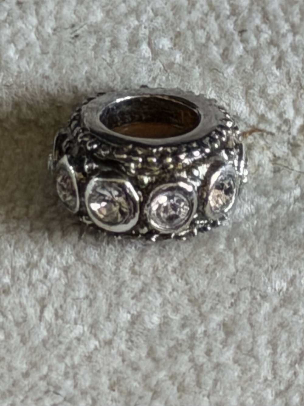 Sterling-Style Silver Bead Charm with Clear Stones - Picture 3 of 3